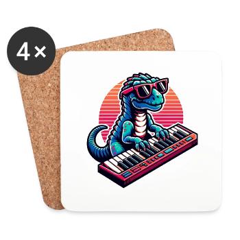 Dino Keyboard Spieler mit Sonnenbrille - Untersetzer (4er-Set) - Weiß - Vorne