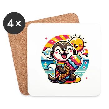 Hallo Sommer lustiger Otter mit großer Eistüte - Untersetzer (4er-Set) - Weiß - Vorne