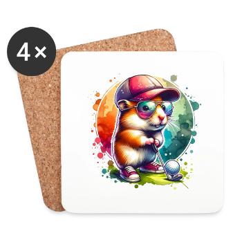 Funny hamster golfer on the golf course - Coasters (set of 4) - white - Front