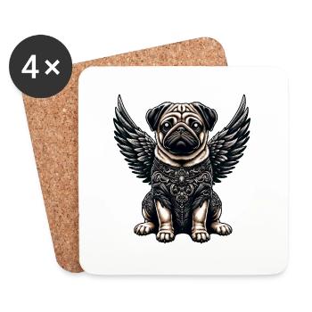 Süßer Mops Engel mit barocken und gotischen - Untersetzer (4er-Set) - Weiß - Vorne