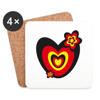 Deutschlandfarben mit viel Herz und Blumen. - Untersetzer (4er-Set) - Weiß - Vorne