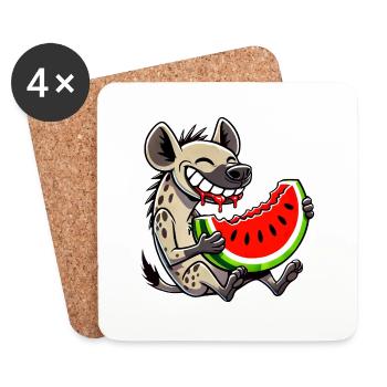 Hyène mignonne avec des fruits de dessin animé de pastèque d’été - Dessous de verre (lot de 4) - blanc - Devant