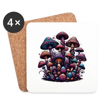 Magie des champignons psychédéliques - Dessous de verre (lot de 4) - blanc - Devant