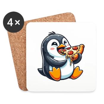 Pinguin Pizza Lustiges Essen Fast Food Comic - Untersetzer (4er-Set) - Weiß - Vorne