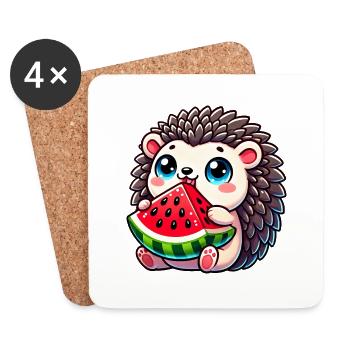 Igel mit Wassermelone Sommerfrucht Design - Untersetzer (4er-Set) - Weiß - Vorne