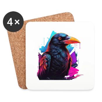 Raven Colorful Crow Neonlight - Coasters (set of 4) - white - Front