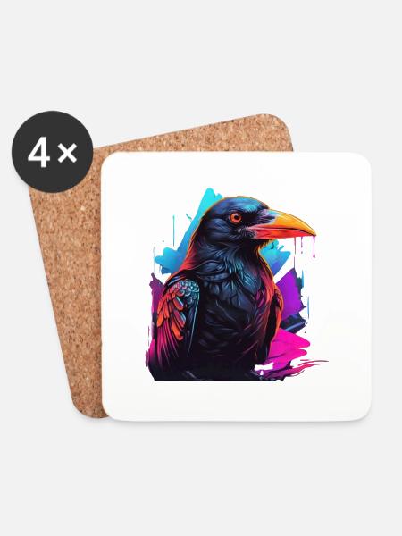Raven Colorful Crow Neonlight - Coasters (set of 4) - white