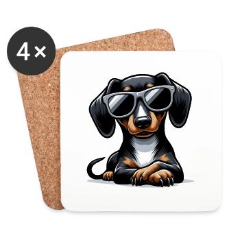 Cute dog with sunglasses - Coasters (set of 4) - white - Front