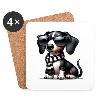 Cute dog with sunglasses - Coasters (set of 4) - white - Front