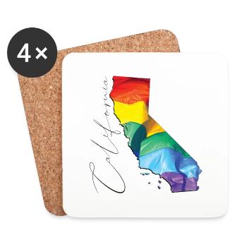California (USA) | echte Flagge | LGBTQIA+ Script - Untersetzer (4er-Set) - Weiß - Vorne