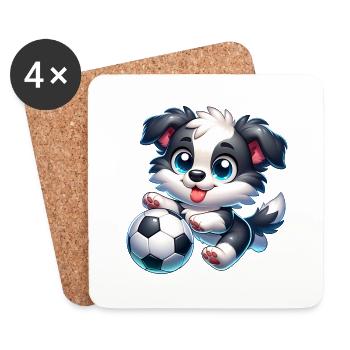 Border Collie Champion de football Fan Ball Player - Dessous de verre (lot de 4) - blanc - Devant