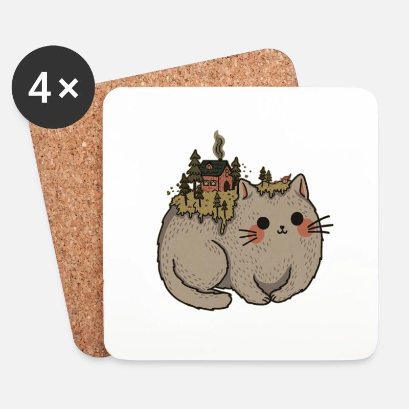 Mossy Cat Berg - Untersetzer (4er-Set) - Weiß