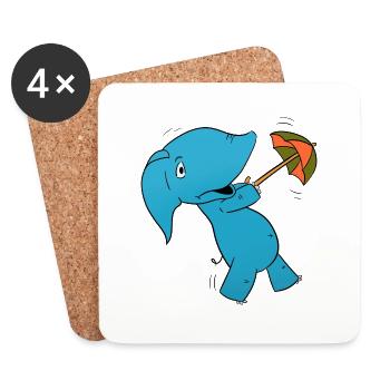 Elefant Regenschirm - Untersetzer (4er-Set) - Weiß - Vorne