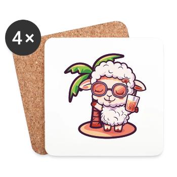 Sheep Summer Beach Comic - Coasters (set of 4) - white - Front