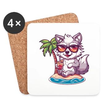 Wolf Summer Beach Comic - Coasters (set of 4) - white - Front