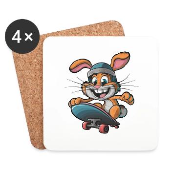 Mignon Lapin Skateboard Skateboarder Drôle - Dessous de verre (lot de 4) - blanc - Devant