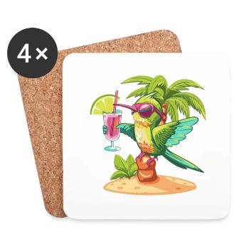 colibri oiseau plage d’été bande dessinée - Dessous de verre (lot de 4) - blanc - Devant