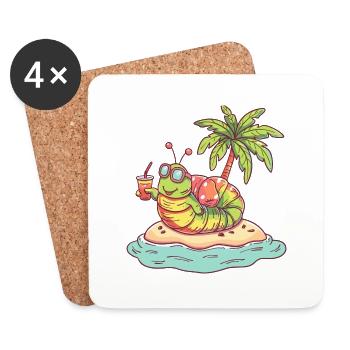 Worm Summer Beach Comic - Coasters (set of 4) - white - Front