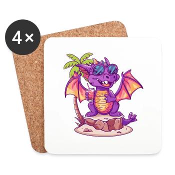 Drache Sommer Strand Comic - Untersetzer (4er-Set) - Weiß - Vorne