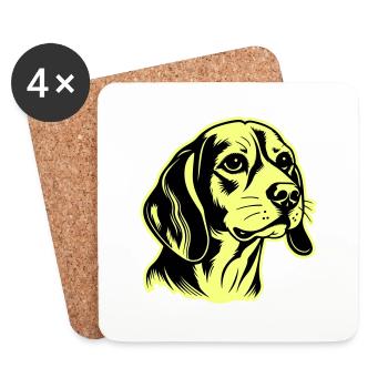 Tête de chien Beagle - Dessous de verre (lot de 4) - blanc - Devant