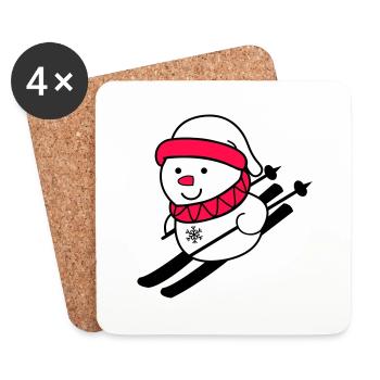 ski fahrer schneemann 02 - Untersetzer (4er-Set) - Weiß - Vorne
