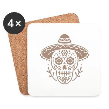 Jour des morts crâne Design Halloween Minimaliste - Dessous de verre (lot de 4) - blanc - Devant