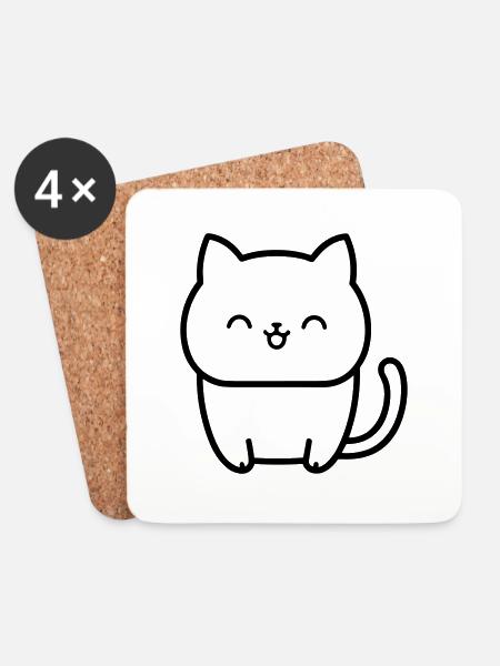Katze - Untersetzer (4er-Set) - Weiß