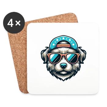 Chien mignon avec capuchon et lunettes de soleil - süsser Hund - Dessous de verre (lot de 4) - blanc - Devant
