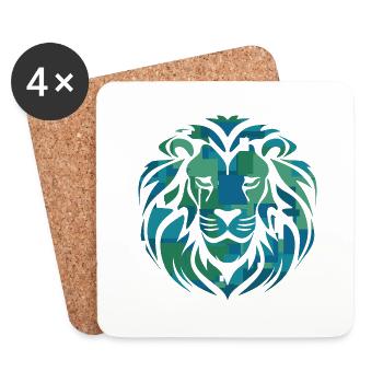 Tête de lion, bleu, vert, turquoise - Dessous de verre (lot de 4) - blanc - Devant