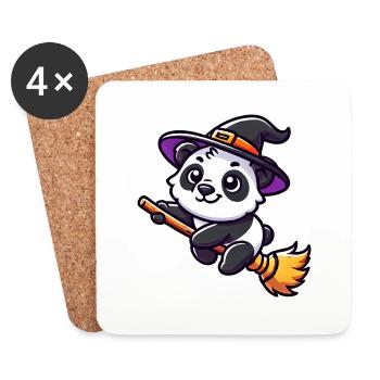 Halloween Panda Hexe Hexenbesen Süß Comic - Untersetzer (4er-Set) - Weiß - Vorne