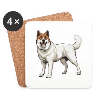 Chien Akita - Dessous de verre (lot de 4) - blanc - Devant