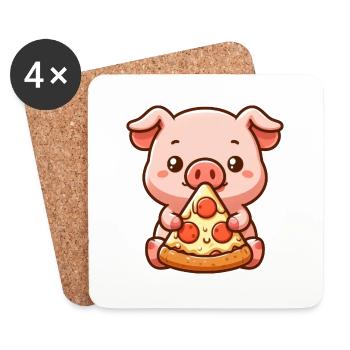 Funny Pig Pizza Farmer Cartoon - Coasters (set of 4) - white - Front