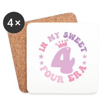 In My Sweet Four Era 4th Birthday Groovy Retro 4th - Coasters (set of 4) - white - Front