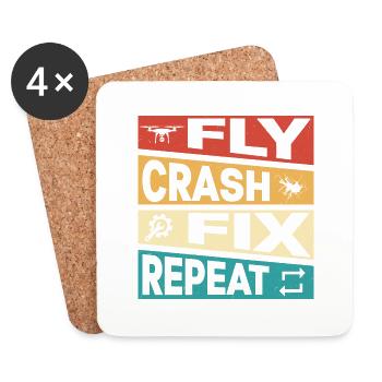 Fly Crash Fix Repeat RC Flight Drone Pilot - Untersetzer (4er-Set) - Weiß - Vorne