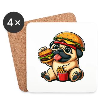 mignon carlin chien cheeseburger hamburger restauration rapide c - Dessous de verre (lot de 4) - blanc - Devant