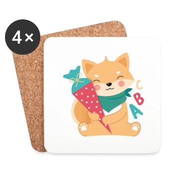 Shiba Inu avec entraînement au cône d’école - Dessous de verre (lot de 4) - blanc - Devant