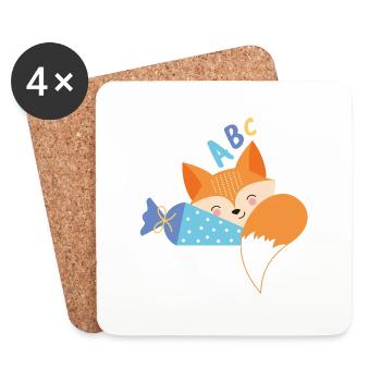 Renard avec inscription à l’école de cône d’école - Dessous de verre (lot de 4) - blanc - Devant