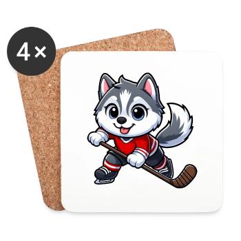Niedlicher Hund Husky Eishockeyspieler Cartoon - Untersetzer (4er-Set) - Weiß - Vorne