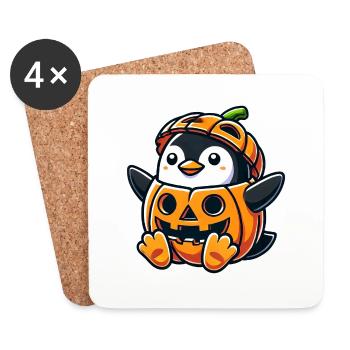 Halloween Pingouin Citrouille Costume Drôle Fantaisiste - Dessous de verre (lot de 4) - blanc - Devant