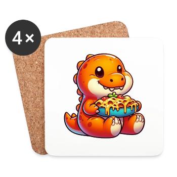 Dino Dinosaur T-Rex Lasagne à la cuisine italienne - Dessous de verre (lot de 4) - blanc - Devant