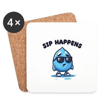 sip happens - Wassertropfen Comicfigur - Untersetzer (4er-Set) - Weiß - Vorne