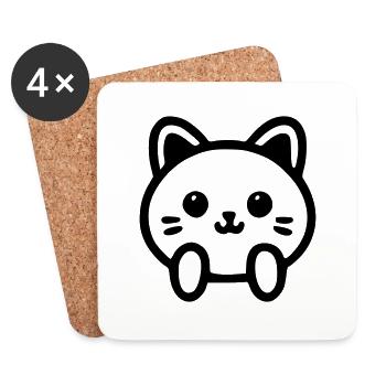 Niedlicher Katzenkopf - Untersetzer (4er-Set) - Weiß - Vorne