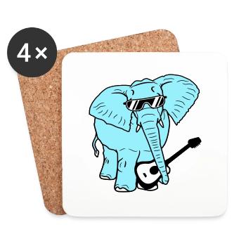 Elefant Spielt Gitarre Musik Party Band Gitarrist - Untersetzer (4er-Set) - Weiß - Vorne