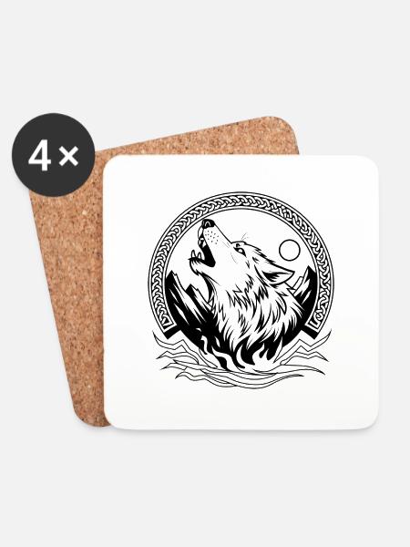 Wikinger-Wolf - Untersetzer (4er-Set) - Weiß