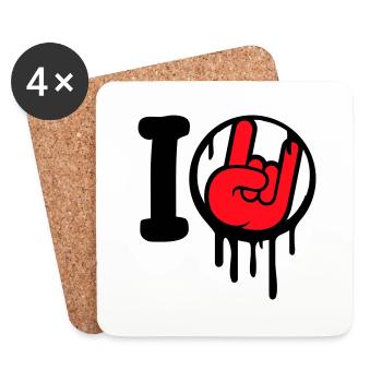 J’aime Heavy Metal Hard Rock Musique Main Geste Coeur - Dessous de verre (lot de 4) - blanc - Devant