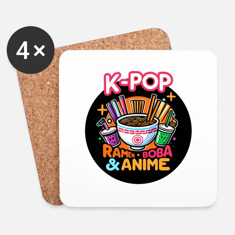 K-Pop: Ramen, Boba und Anime - Untersetzer (4er-Set) - Weiß