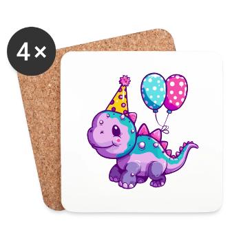 Dinosaur stegosaurus birthday comic - Coasters (set of 4) - white - Front