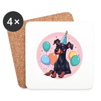 Doberman Dog Birthday Baby - Coasters (set of 4) - white - Front