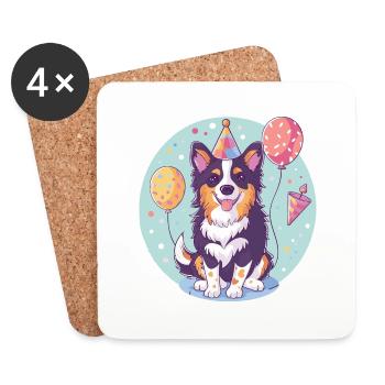 Border Collie Chiens Anniversaire Bébé - Dessous de verre (lot de 4) - blanc - Devant