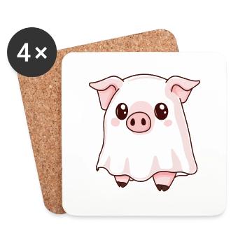 Cochon Halloween Drôle Fantôme - Dessous de verre (lot de 4) - blanc - Devant